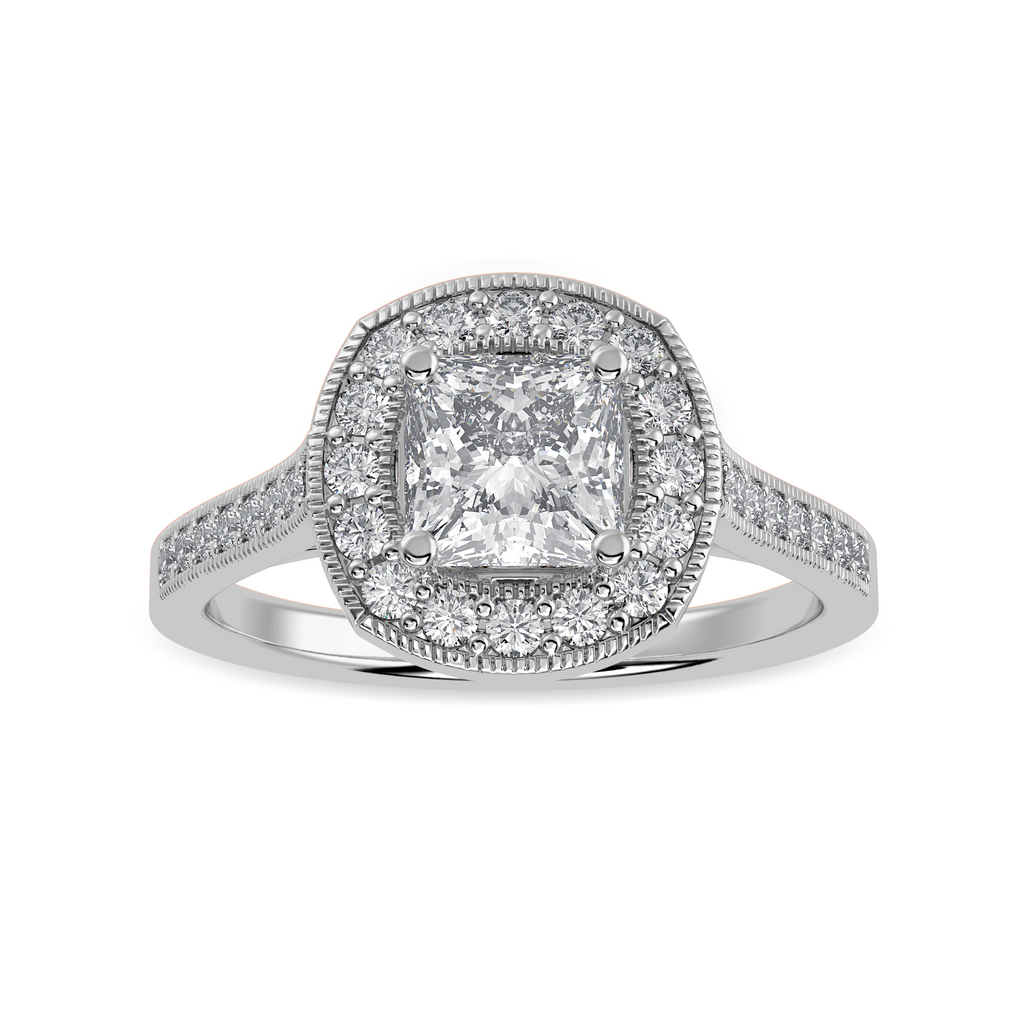 50-Pointer Princess Cut Solitaire Halo Diamond Shank Platinum Ring JL PT 1331-A   Jewelove.US
