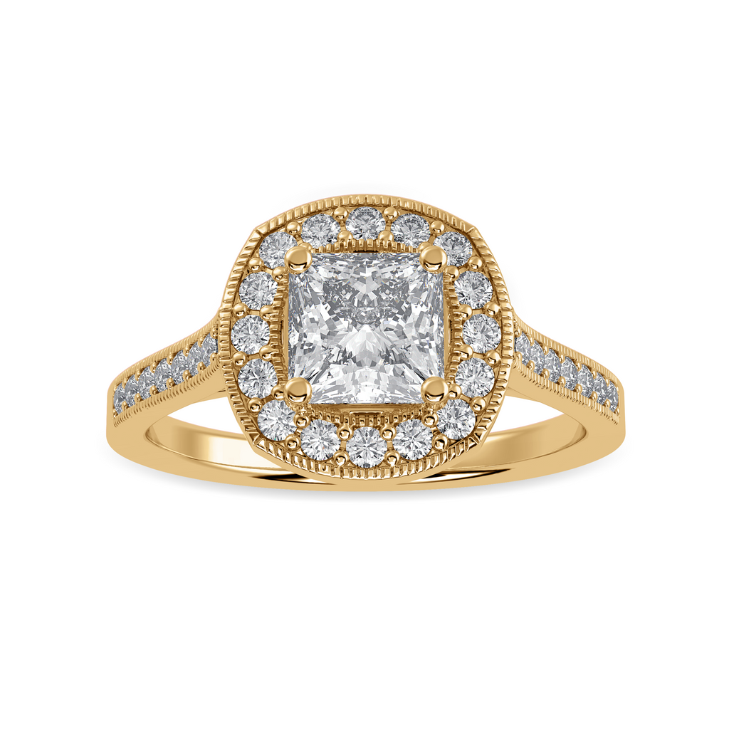 50-Pointer Princess Cut Solitaire Halo Diamond Shank 18K Yellow Gold Ring JL AU 1331Y-A   Jewelove.US