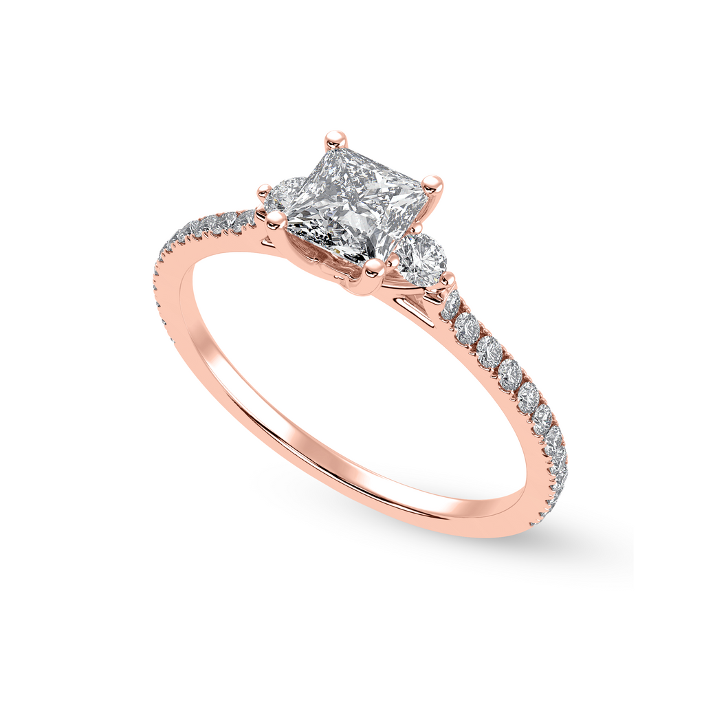 50-Pointer Princess Cut Solitaire Diamond Accents Shank 18K Rose Gold Ring JL AU 1240R-A   Jewelove.US
