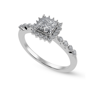 70-Pointer Princess Cut Solitaire Halo Diamond Shank Platinum Ring JL PT 1248-B   Jewelove.US