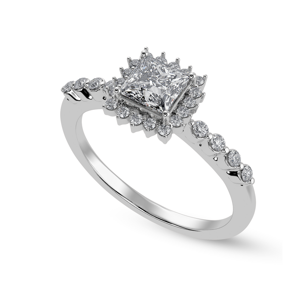 50-Pointer Princess Cut Solitaire Halo Diamond Shank Platinum Ring JL PT 1248-A   Jewelove.US