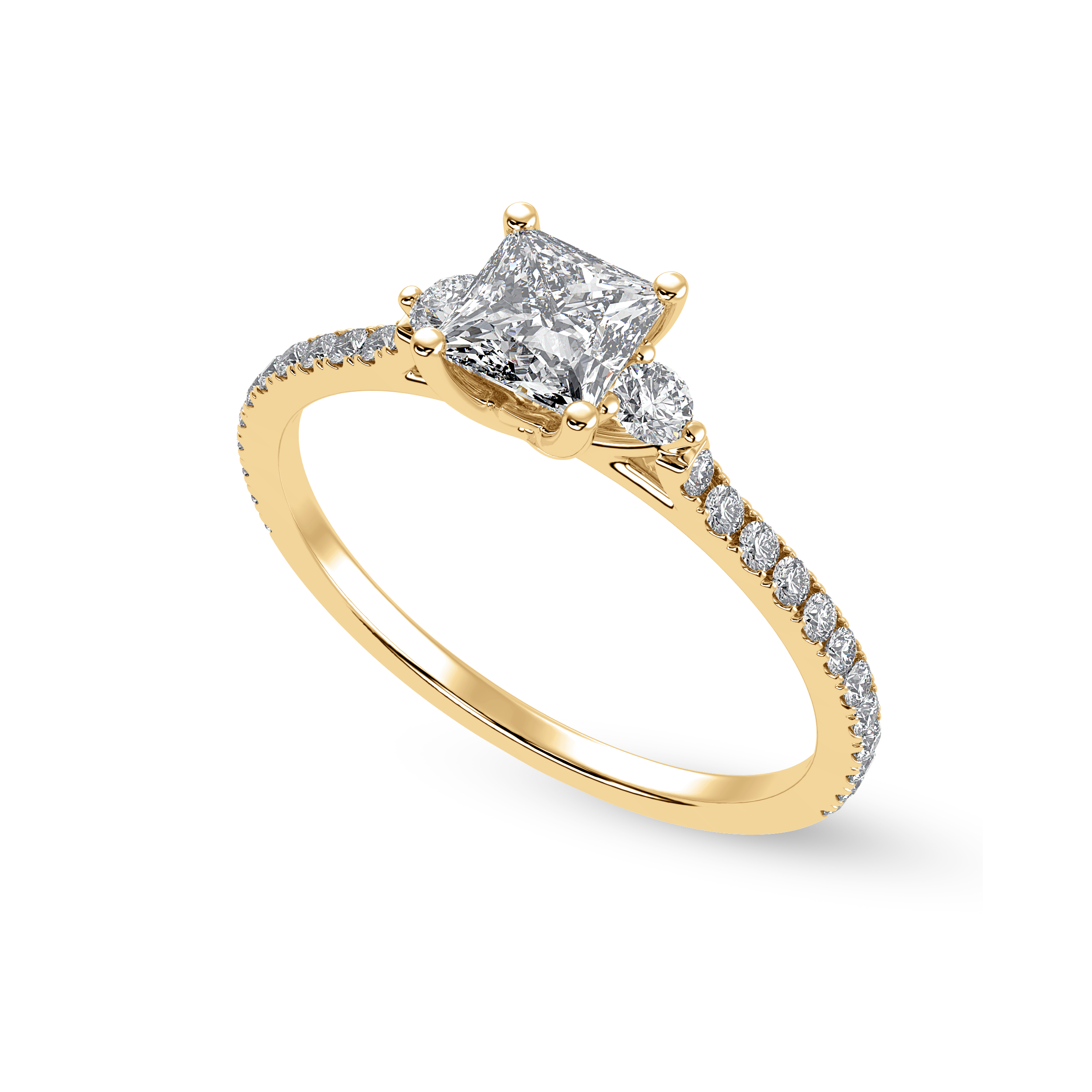 50-Pointer Princess Cut Solitaire Diamond Accents Shank 18K Yellow Gold Ring JL AU 1240Y-A   Jewelove.US