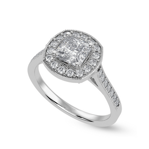 70-Pointer Princess Cut Solitaire Halo Diamond Shank Platinum Ring JL PT 1331-B   Jewelove.US