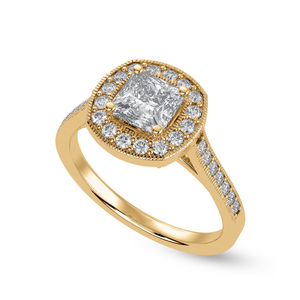 70-Pointer Princess Cut Solitaire Halo Diamond Shank 18K Yellow Gold Ring JL AU 1331Y-B   Jewelove.US