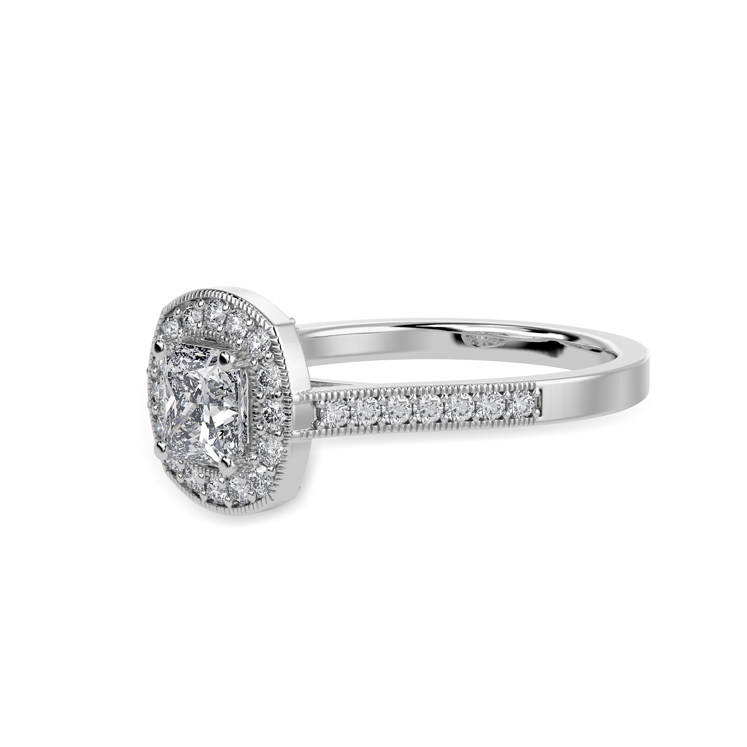30-Pointer Princess Cut Solitaire Halo Diamond Shank Platinum Ring JL PT 1331   Jewelove.US