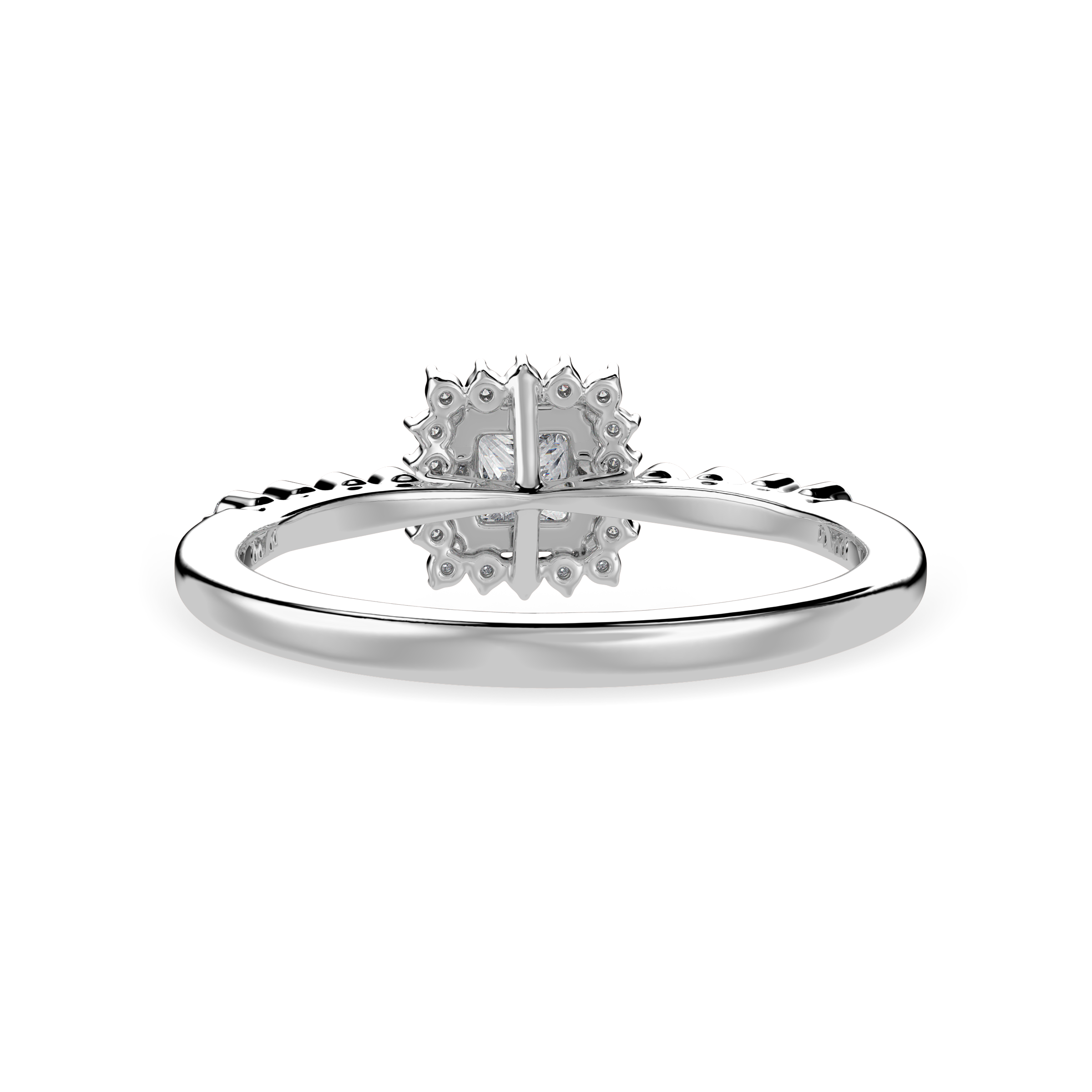 70-Pointer Princess Cut Solitaire Halo Diamond Shank Platinum Ring JL PT 1248-B   Jewelove.US