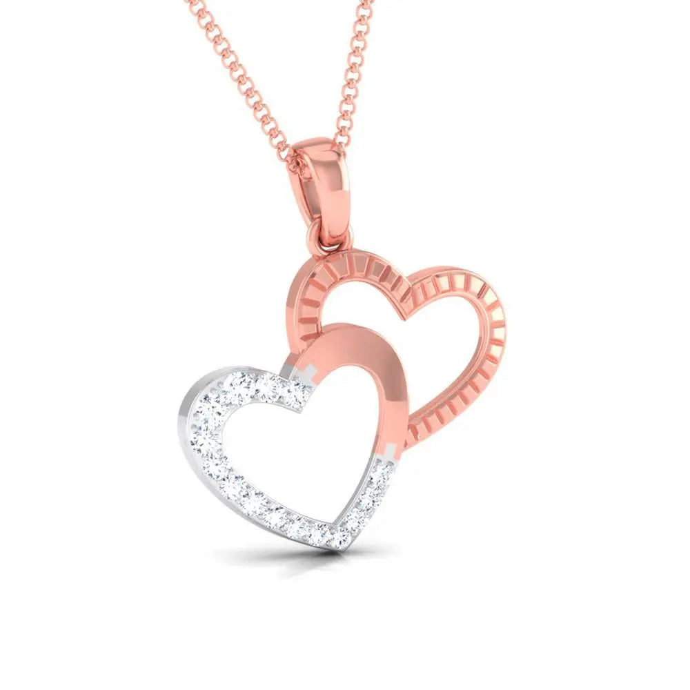 Rose Gold & Platinum Double Heart Pendant with Diamonds JL PT P 8111   Jewelove.US