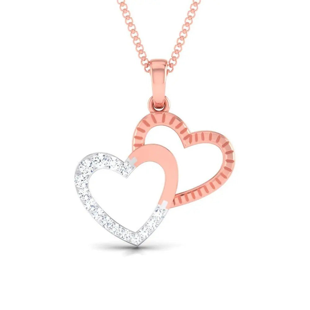 Rose Gold & Platinum Double Heart Pendant with Diamonds JL PT P 8111  Rose-Gold-VVS-GH Jewelove.US