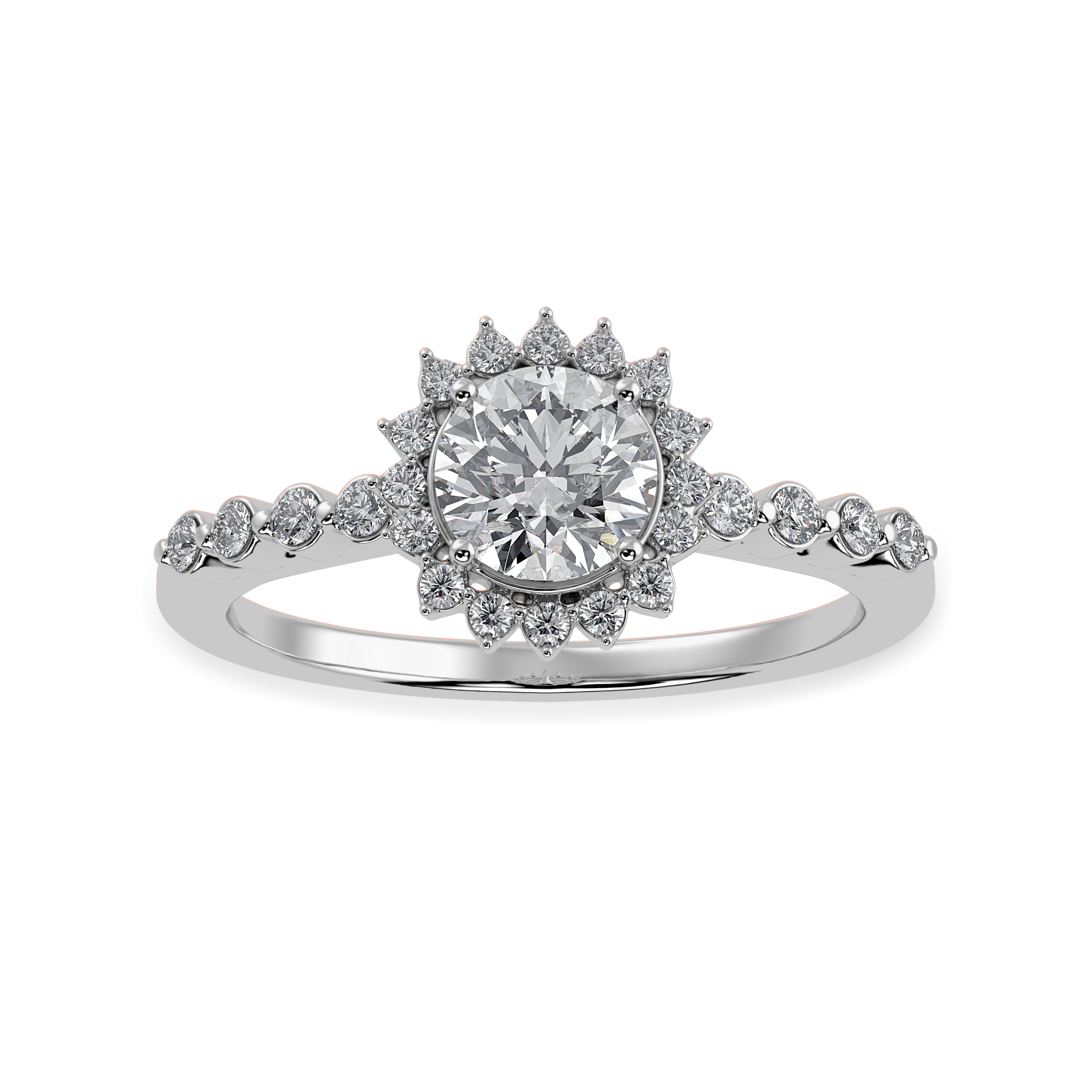 70-Pointer Solitaire Halo Diamond Shank Platinum Ring JL PT 1247-B
