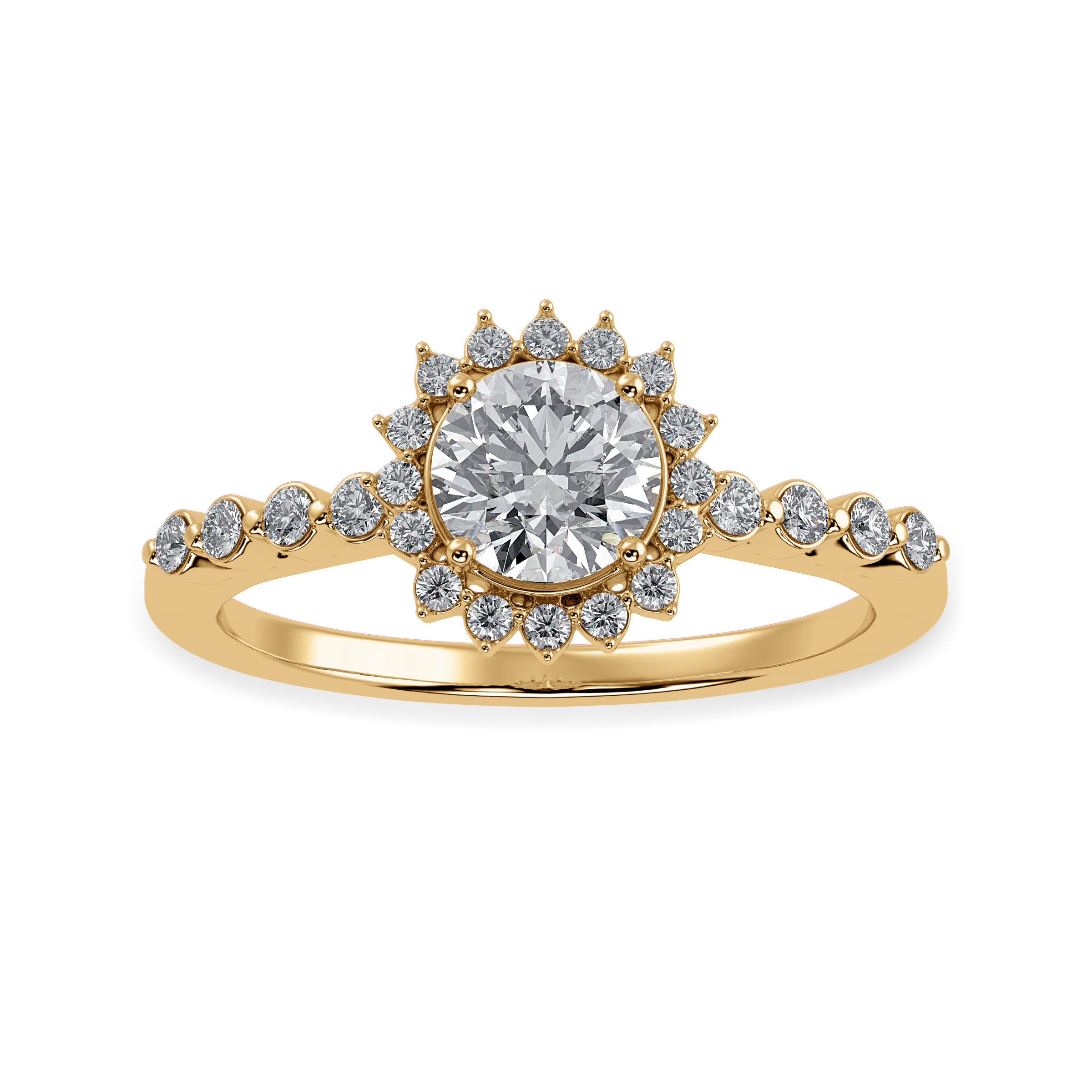 50-Pointer Solitaire Halo Diamond Shank 18K Yellow Gold Ring JL AU 1247Y-A   Jewelove.US