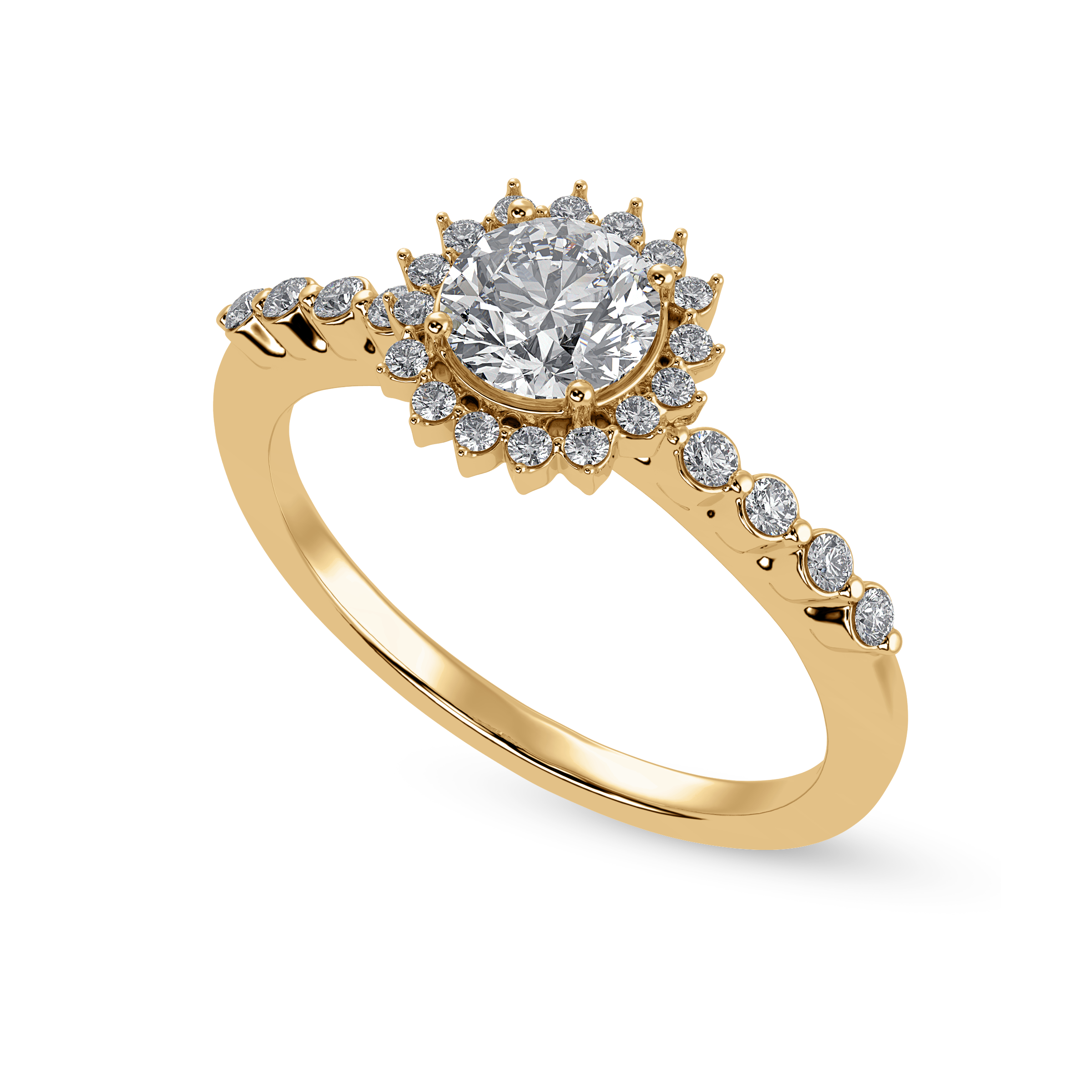 50-Pointer Solitaire Halo Diamond Shank 18K Yellow Gold Ring JL AU 1247Y-A   Jewelove.US