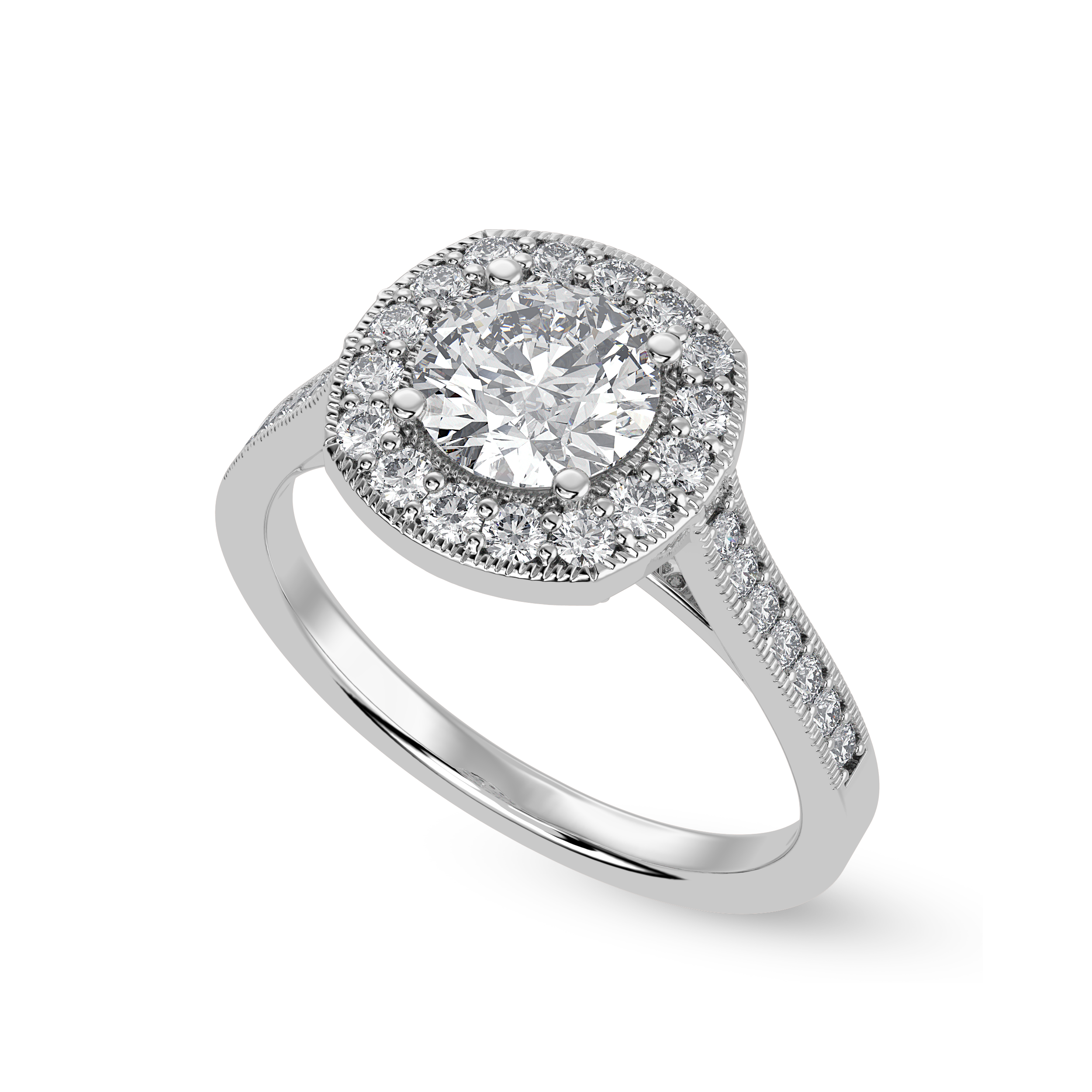 50-Pointer Solitaire Halo Diamond Shank Platinum Ring JL PT 1332-A   Jewelove.US