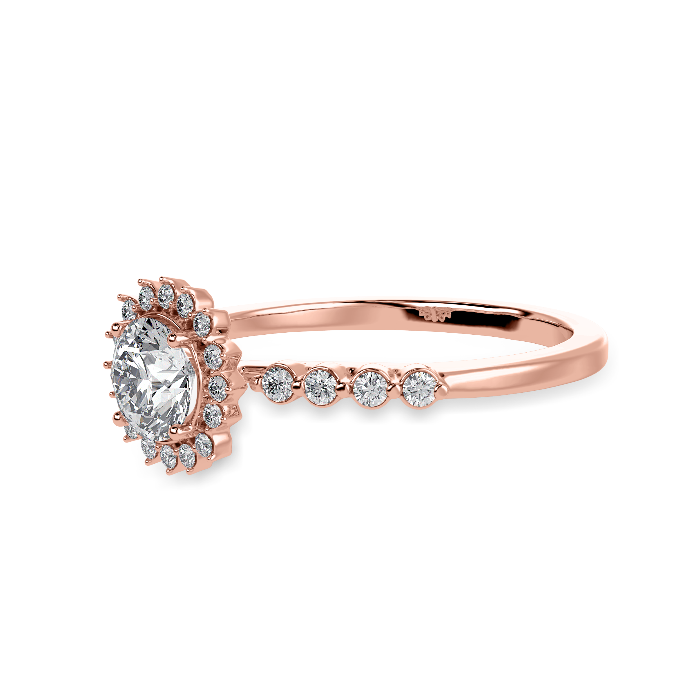 50-Pointer Solitaire Halo Diamond Shank 18K Rose Gold Ring JL AU 1247R-A   Jewelove.US