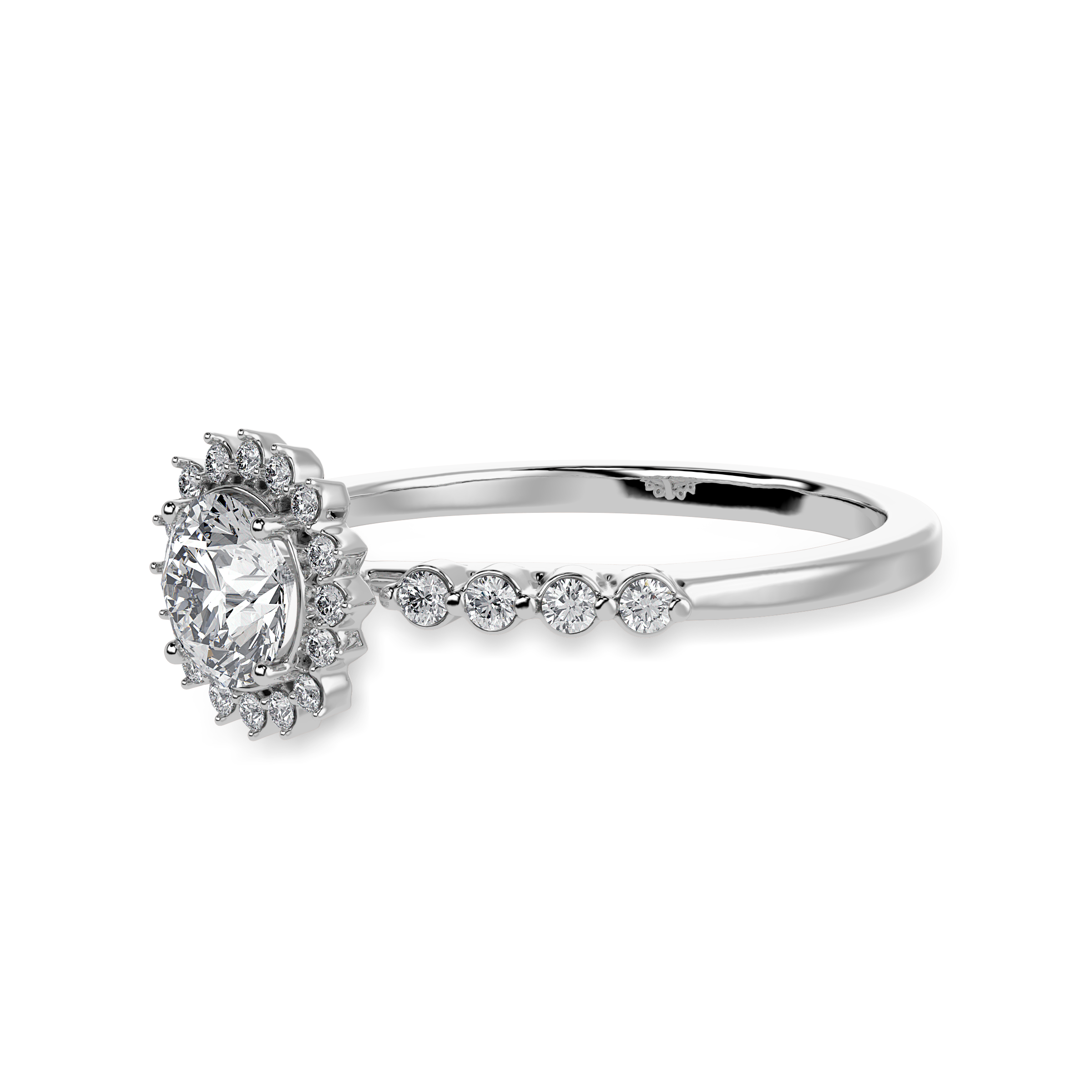 70-Pointer Solitaire Halo Diamond Shank Platinum Ring JL PT 1247-B