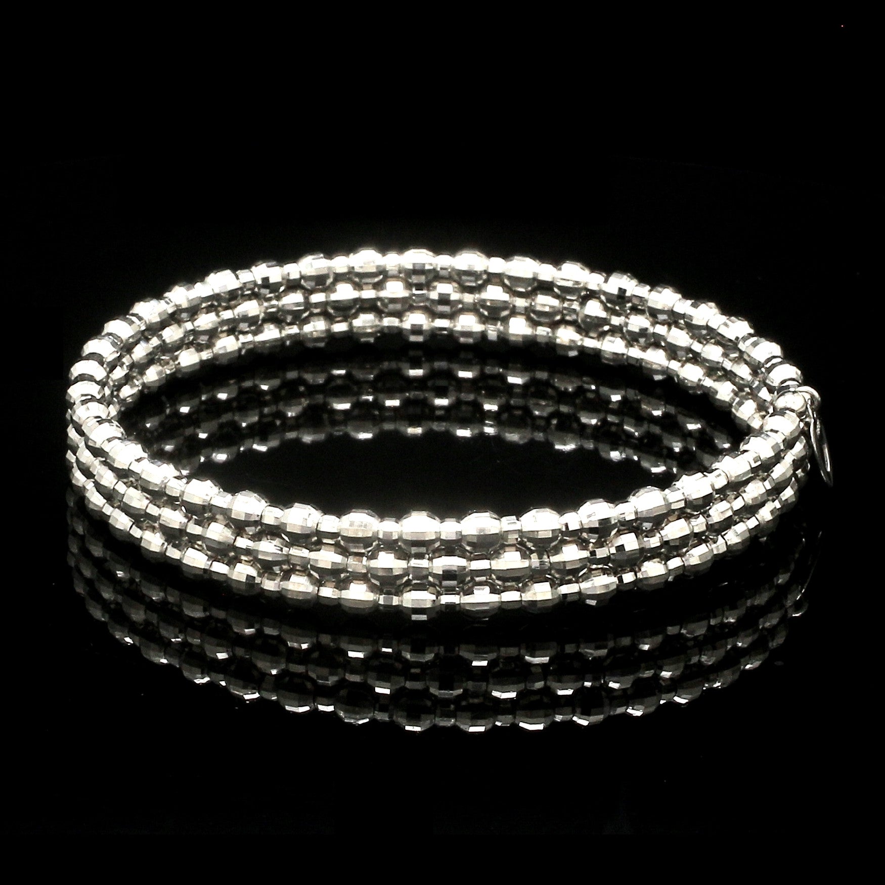 Dazzling Shiny 3-row Japanese Platinum Bracelet for Women with Diamond Cut Balls JL PTB 721