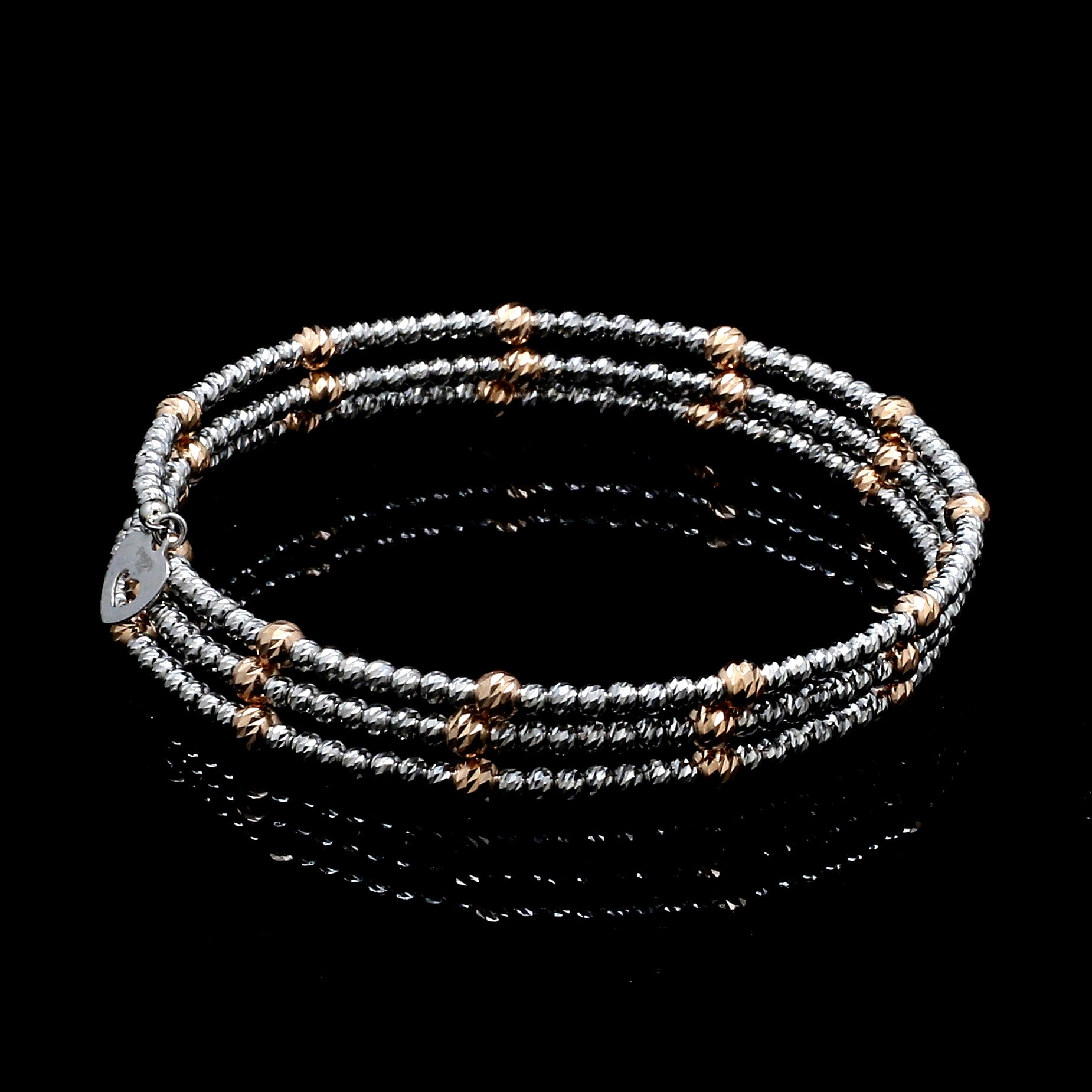 Japanese 3-row Platinum & Rose Gold Bracelet for Women with Diamond Cut Balls JL PTB 1261
