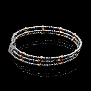 Japanese 3-row Platinum & Rose Gold Bracelet for Women with Diamond Cut Balls JL PTB 1261
