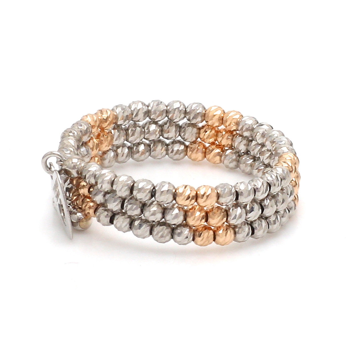 Japanese 3 Row Flexible Platinum Rose Gold Fusion Ring with Diamond Cutting JL PT 1375