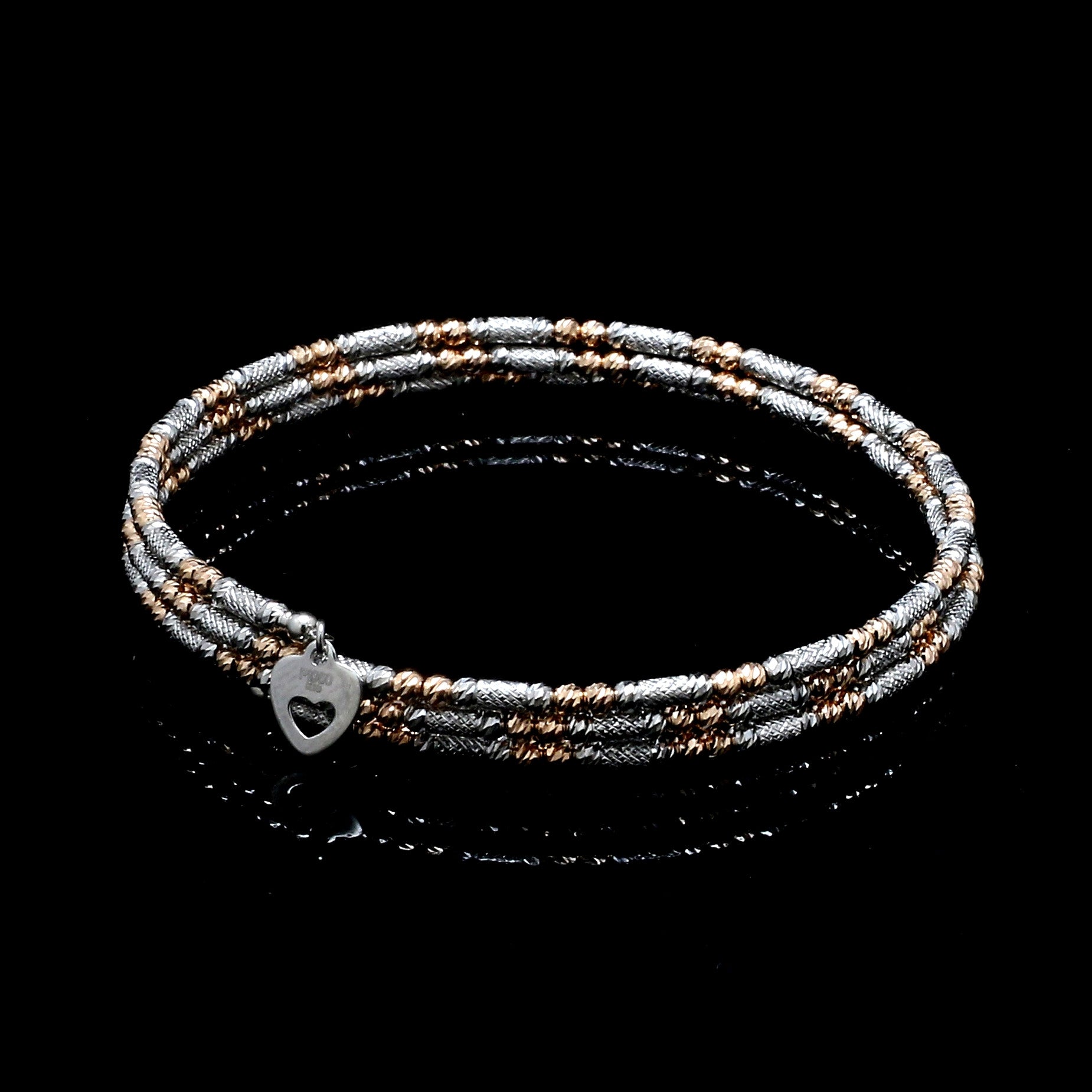 Japanese 3-row Platinum & Rose Gold Bracelet for Women with Diamond Cut Balls JL PTB 1276