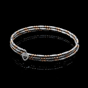 Japanese 3-row Platinum & Rose Gold Bracelet for Women with Diamond Cut Balls JL PTB 1276