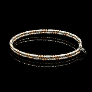 Japanese 2-row Platinum & Rose Gold Bracelet for Women with Diamond Cut Balls JL PTB 1226