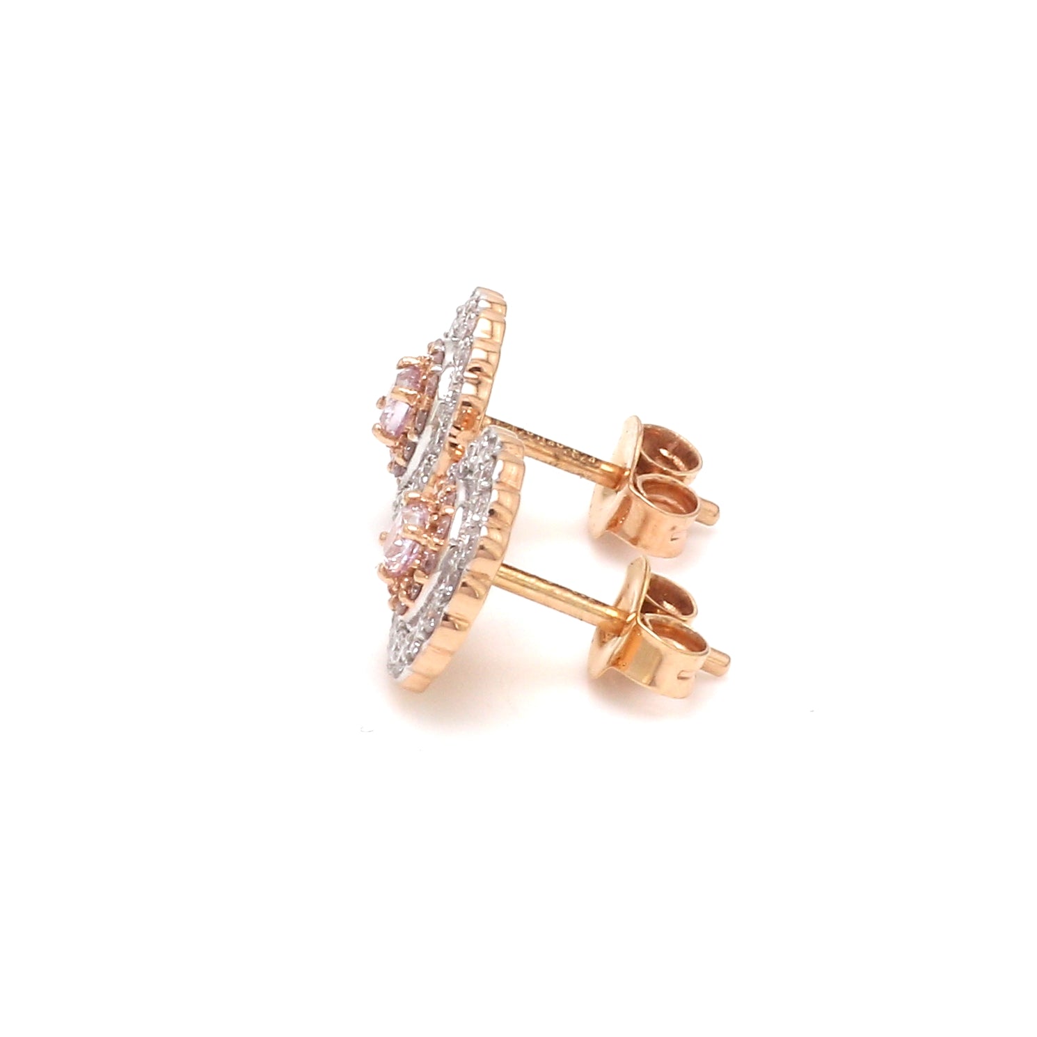 Natural Fancy Color Pink Diamond Cushion Shape Double Halo 18K Gold Earrings JL AU E 338R