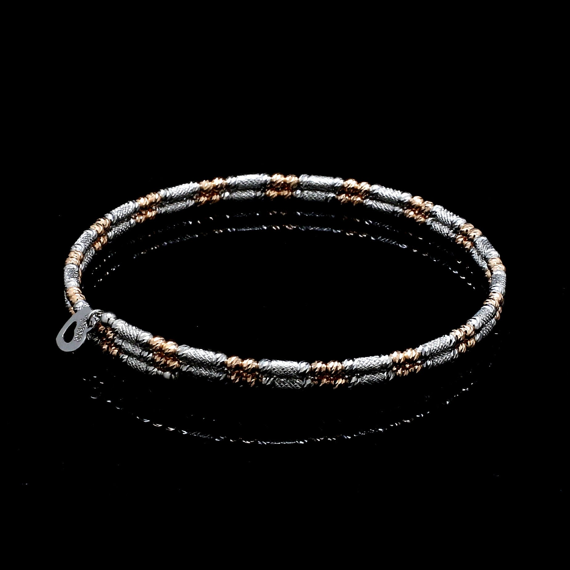 Japanese 2-row Platinum & Rose Gold Bracelet for Women with Diamond Cut Balls JL PTB 1277