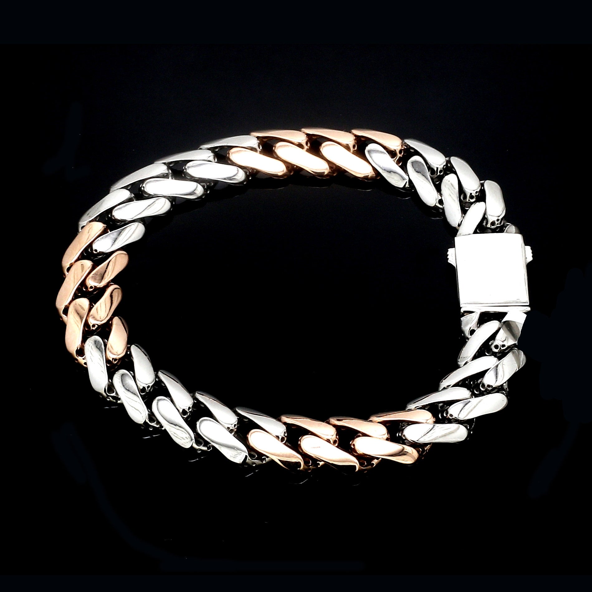 Men of Platinum | 9.5mm Matte & Hi-Polish Rose Gold Bracelet for Men JL PTB 1257