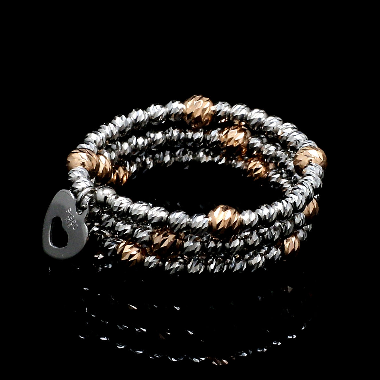 Japanese 3 Row Flexible Platinum Rose Gold Fusion Ring with Diamond Cutting JL PT 1377