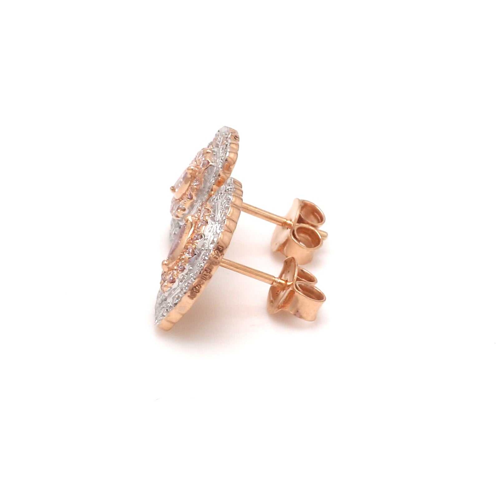 18K Rose Gold Pink Marquise Diamond Earrings with Light Pink & White Round Diamond JL AU PD 105