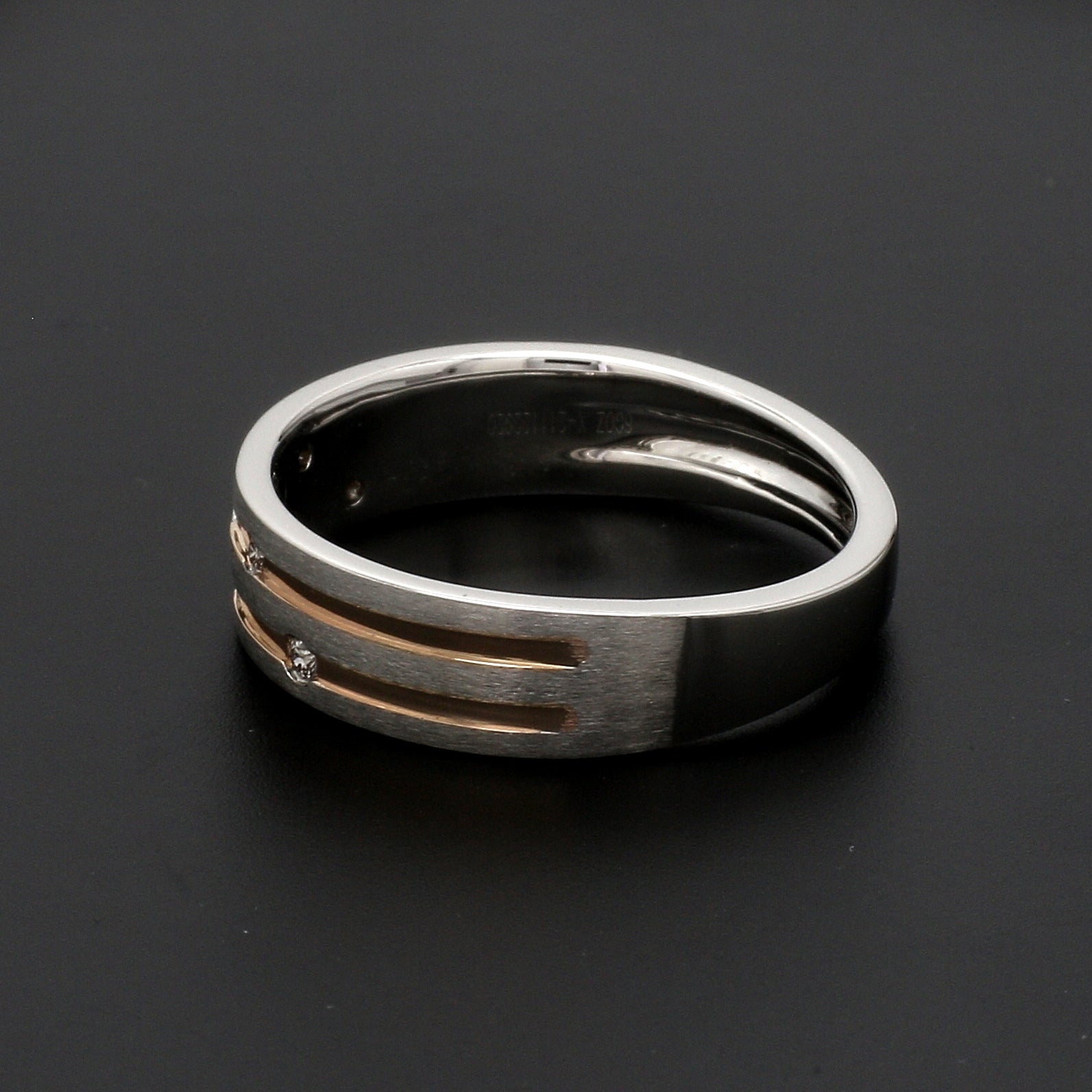 Designer Platinum Rose Gold Ring with Grooves & Diamonds for Women JL PT 570-A