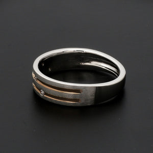 Designer Platinum Rose Gold Ring with Grooves & Diamonds for Women JL PT 570-A