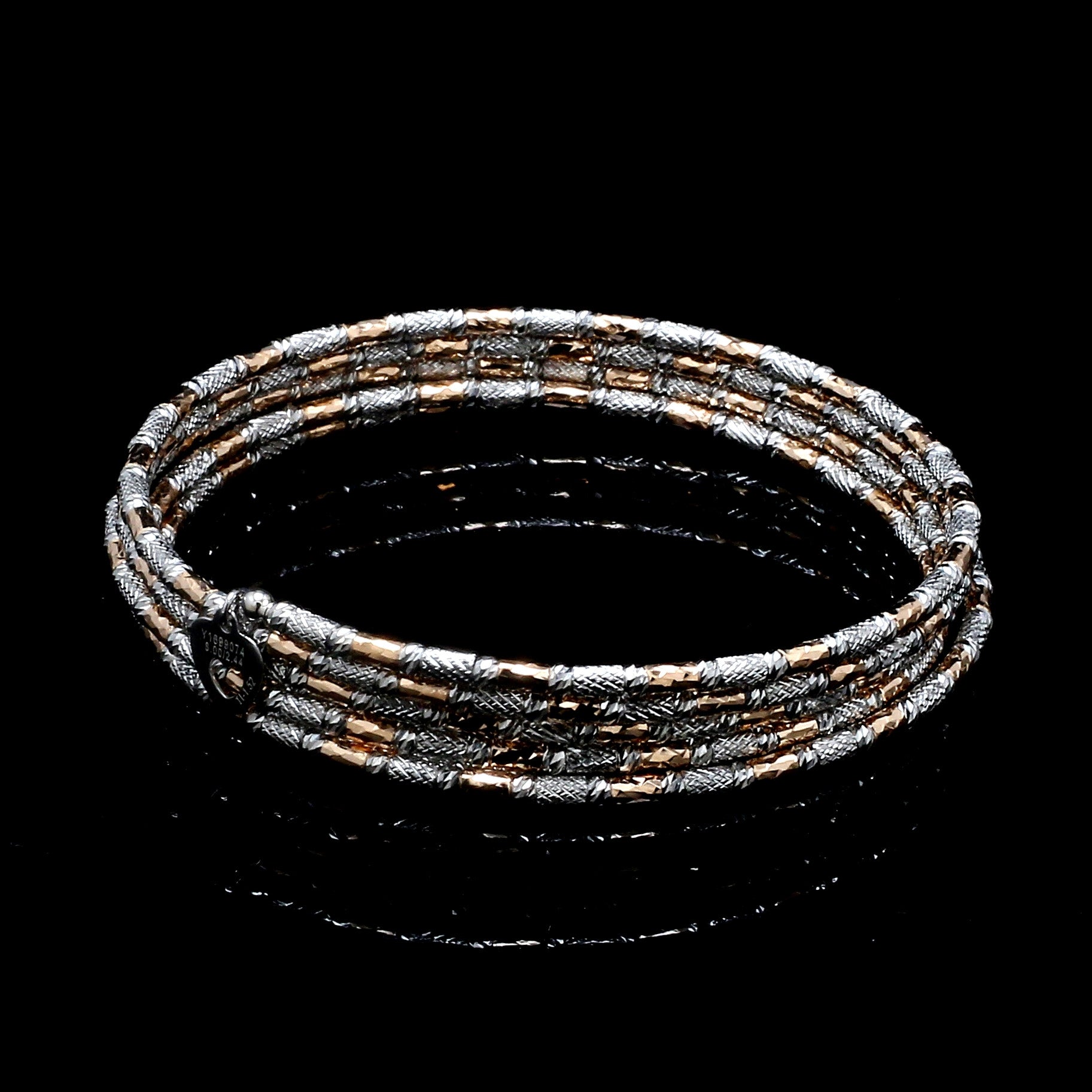 Japanese 5-row Platinum & Rose Gold Bracelet for Women with Diamond Cut Balls JL PTB 1273