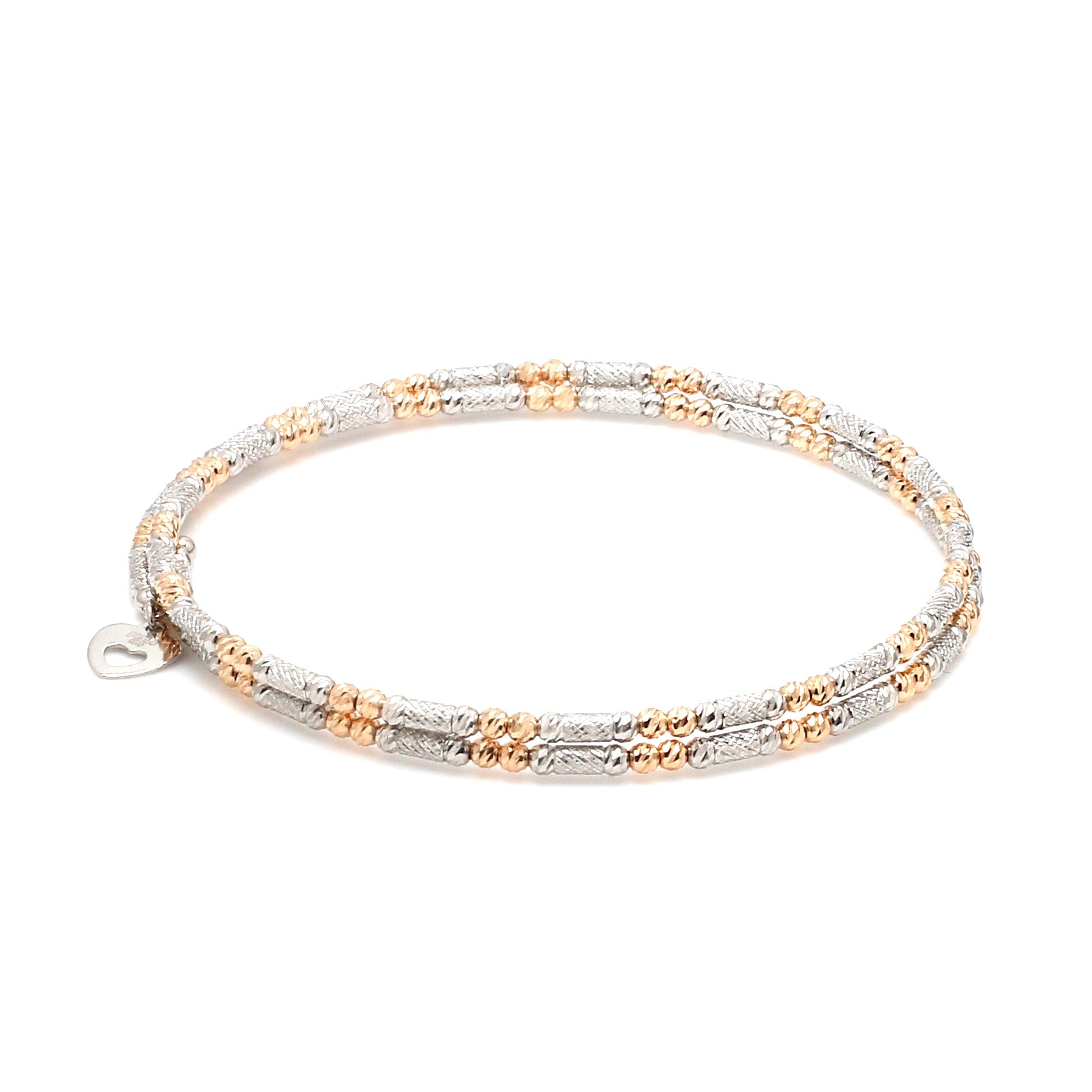 Japanese 2-row Platinum & Rose Gold Bracelet for Women with Diamond Cut Balls JL PTB 1277