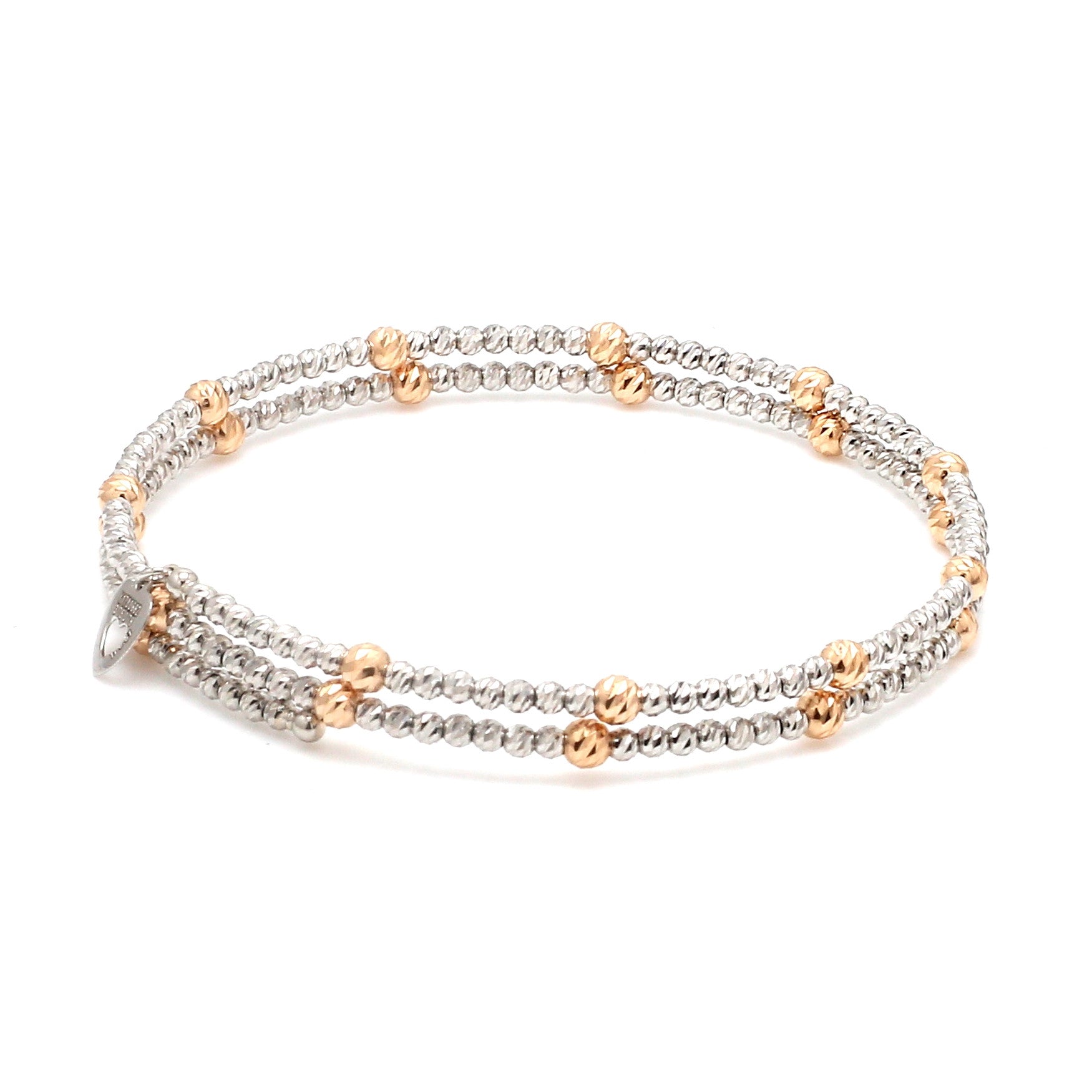 Japanese 2-row Platinum & Rose Gold Bracelet for Women with Diamond Cut Balls JL PTB 1260