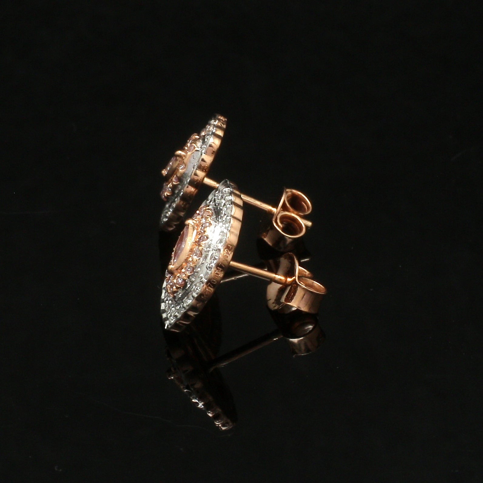 18K Rose Gold Pink Marquise Diamond Earrings with Light Pink & White Round Diamond JL AU PD 105