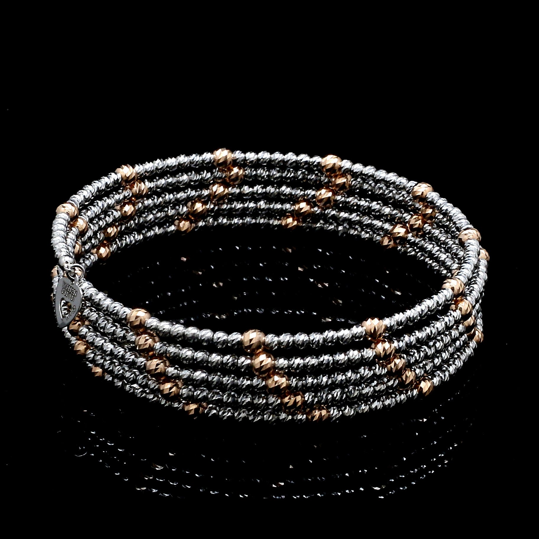 Japanese 5-row Platinum & Rose Gold Bracelet for Women with Diamond Cut Balls JL PTB 1272