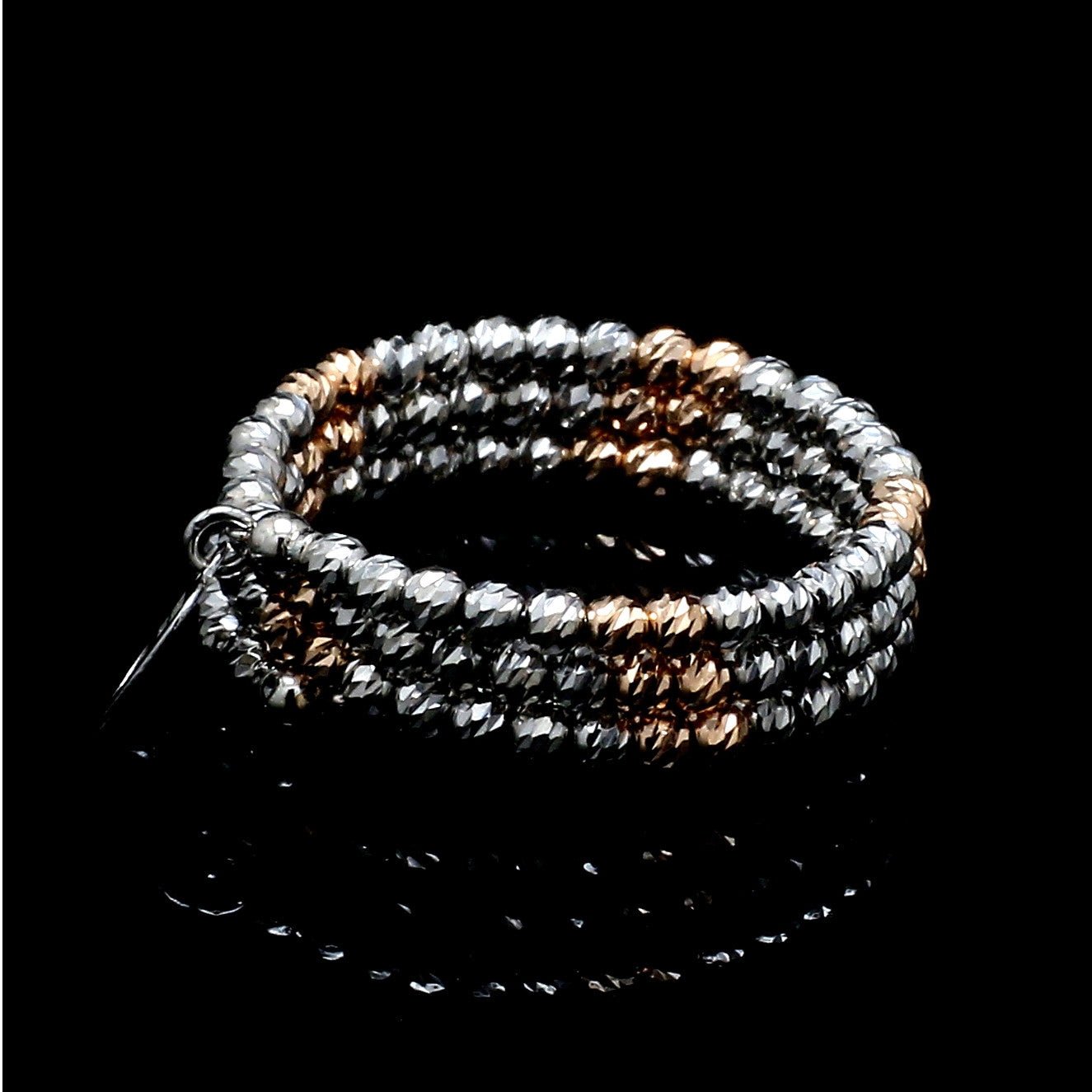 Japanese 3 Row Flexible Platinum Rose Gold Fusion Ring with Diamond Cutting JL PT 1375