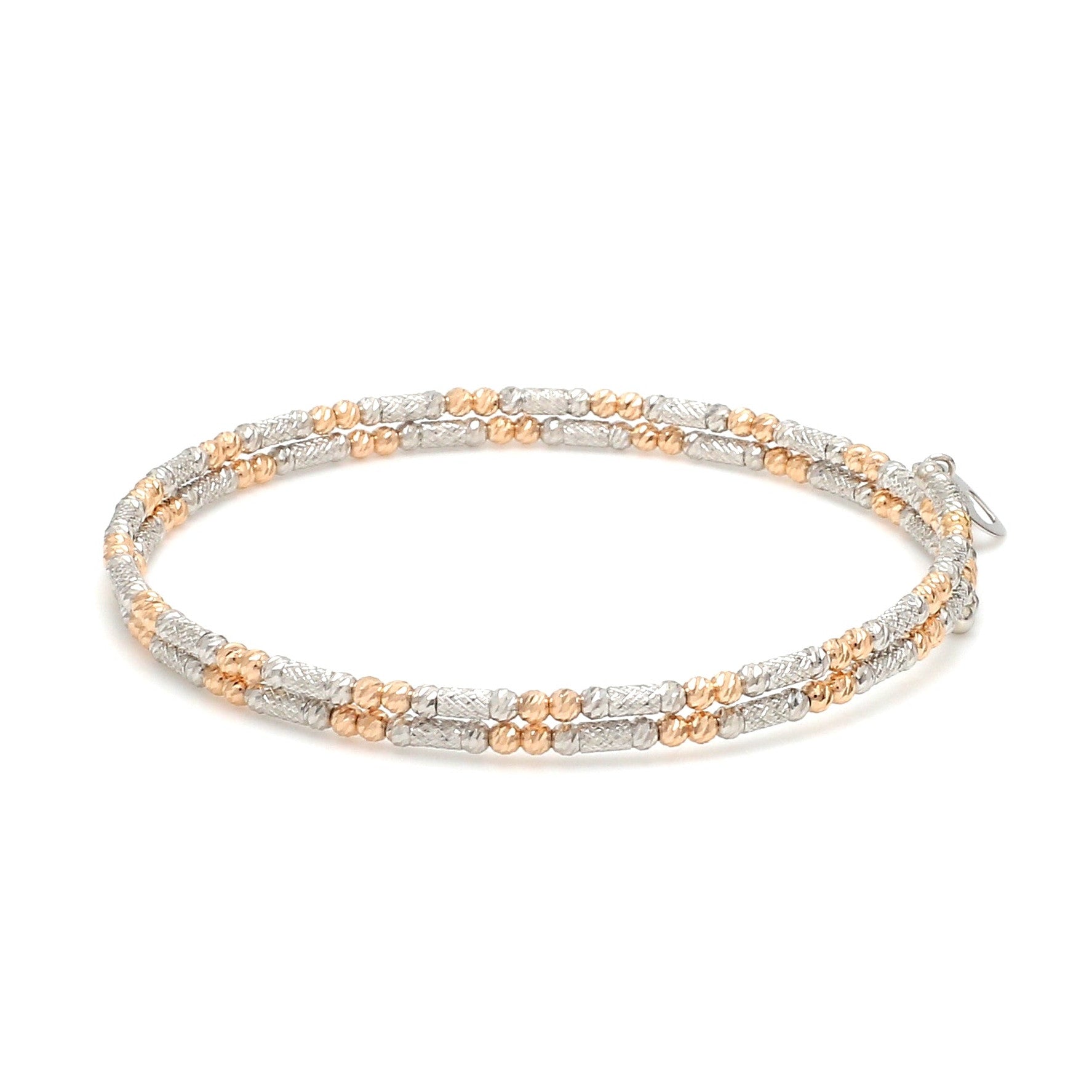 Japanese 2-row Platinum & Rose Gold Bracelet for Women with Diamond Cut Balls JL PTB 1226