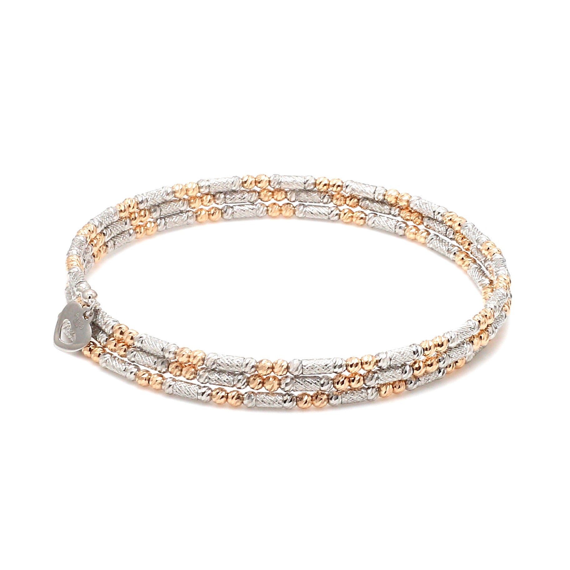 Japanese 3-row Platinum & Rose Gold Bracelet for Women with Diamond Cut Balls JL PTB 1276