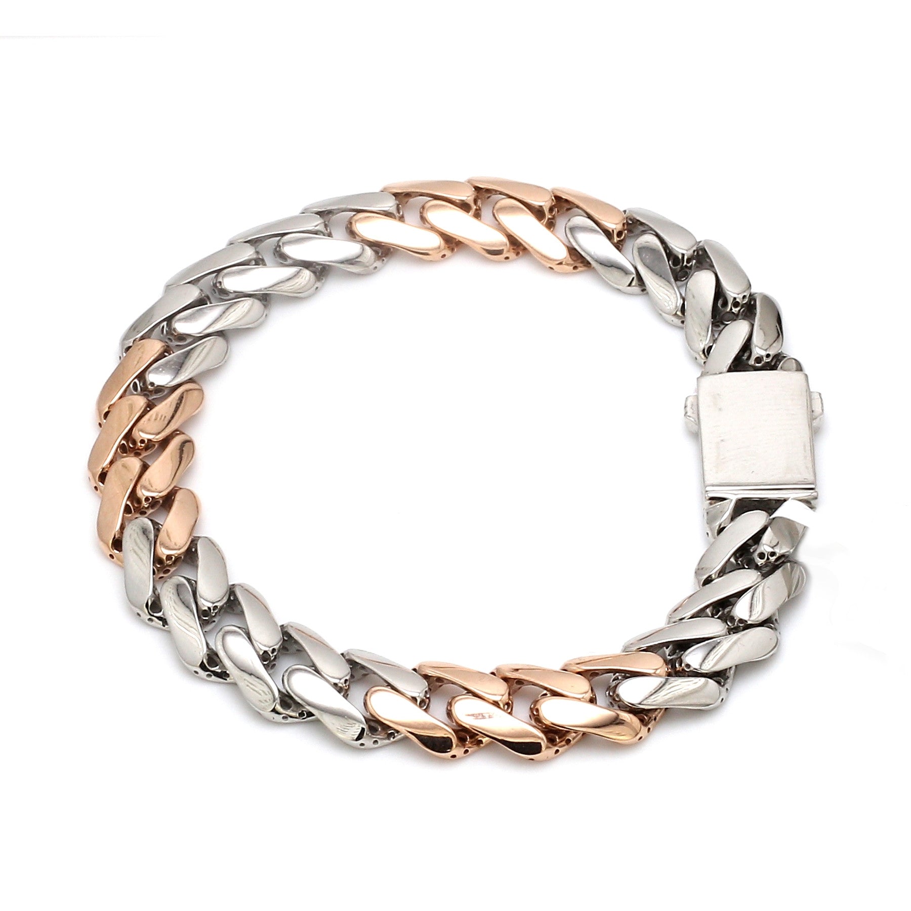 Men of Platinum | 9.5mm Matte & Hi-Polish Rose Gold Bracelet for Men JL PTB 1257