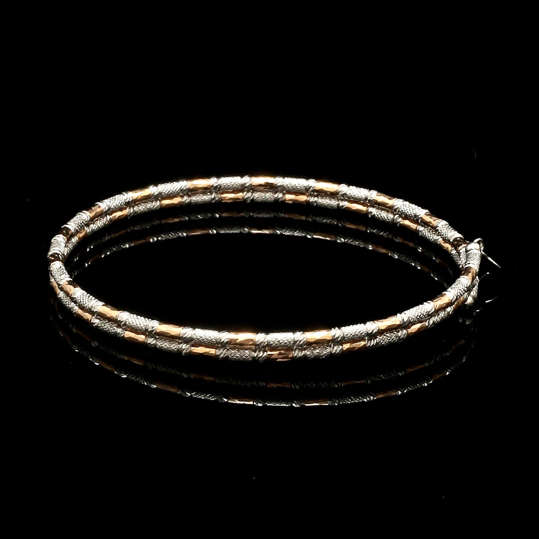 Japanese 2-row Platinum & Rose Gold Bracelet for Women with Diamond Cut Balls JL PTB 1227