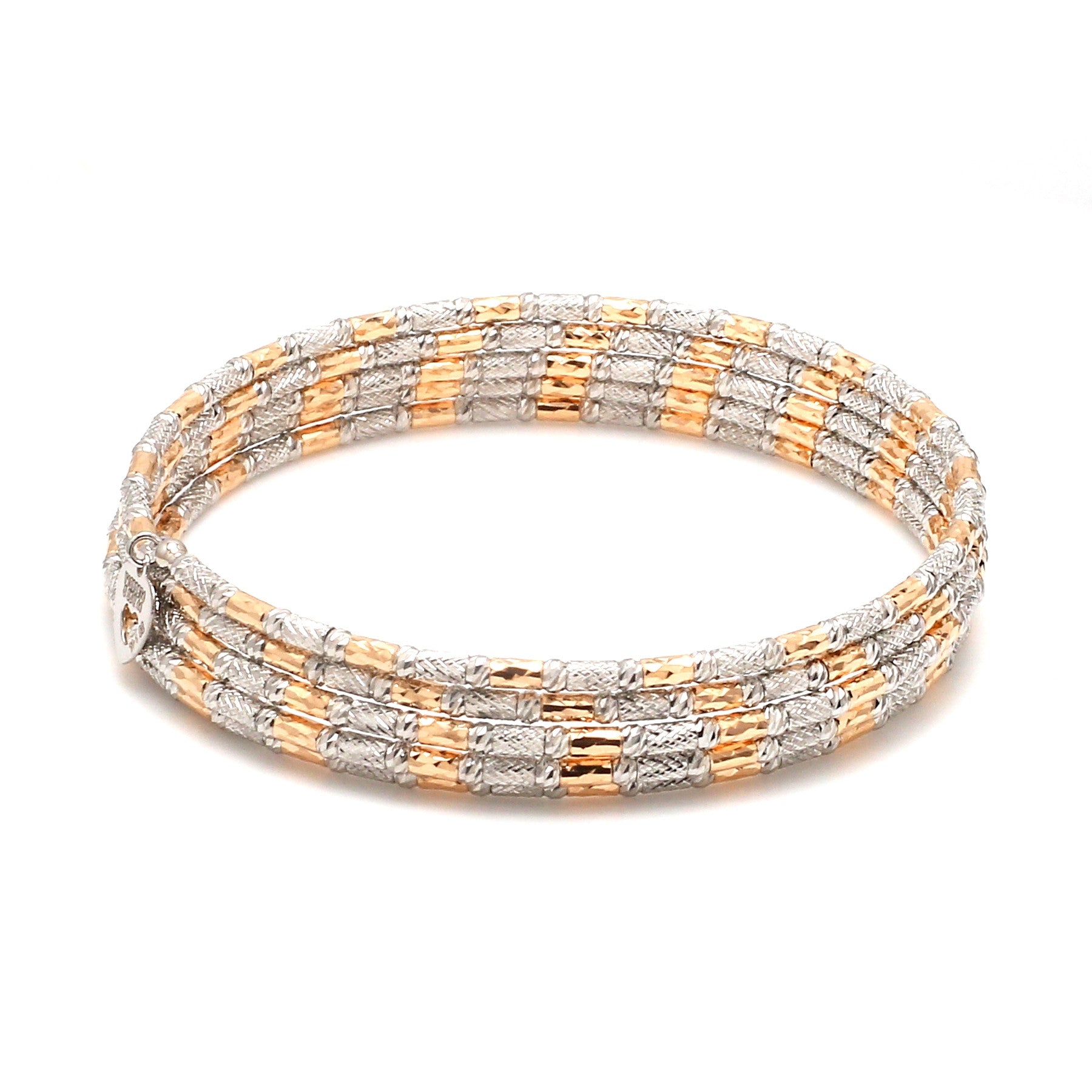 Japanese 5-row Platinum & Rose Gold Bracelet for Women with Diamond Cut Balls JL PTB 1273