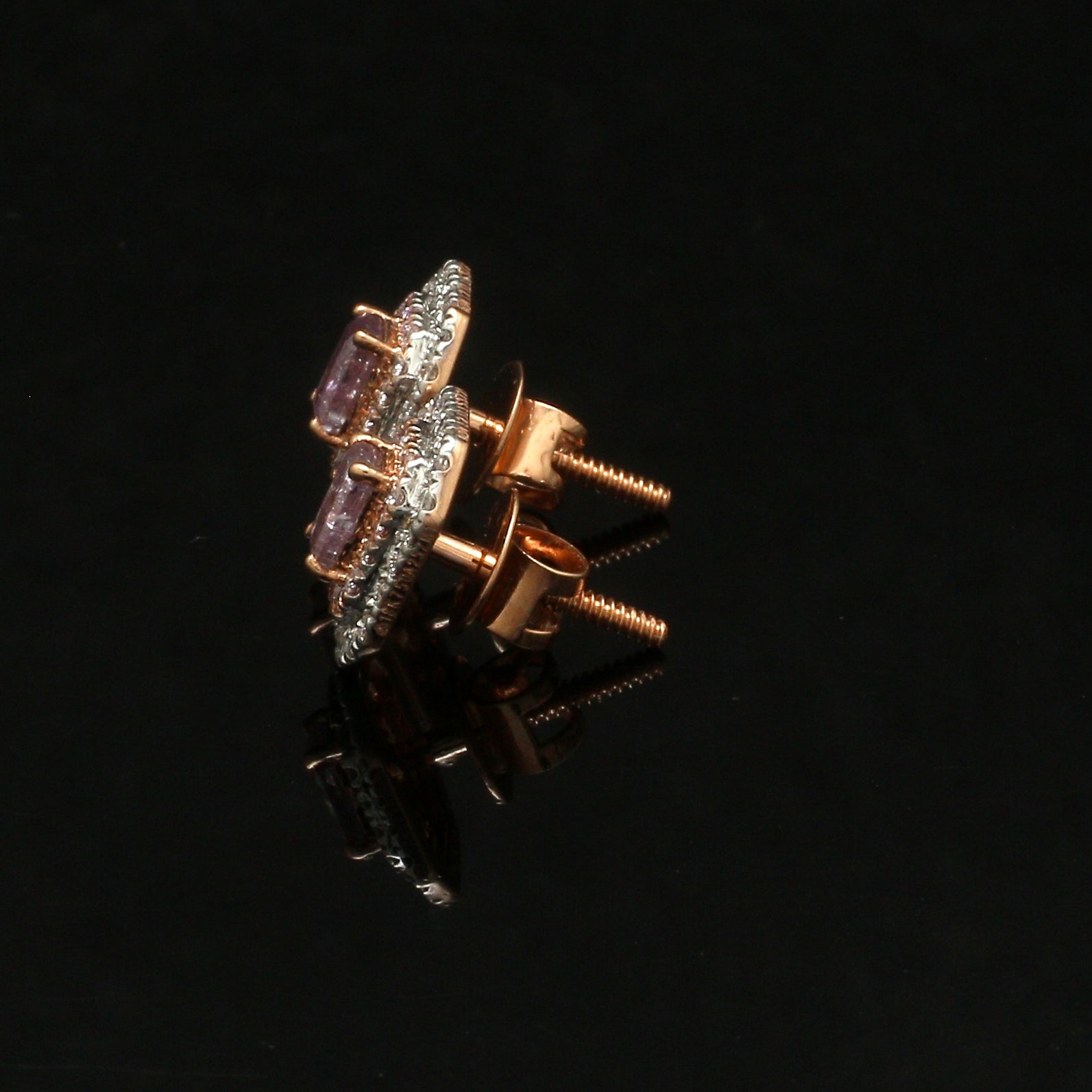 18K Rose Gold Pink Emerald Cut Diamond Earrings with Light Pink & White Round Diamond JL AU PD 106