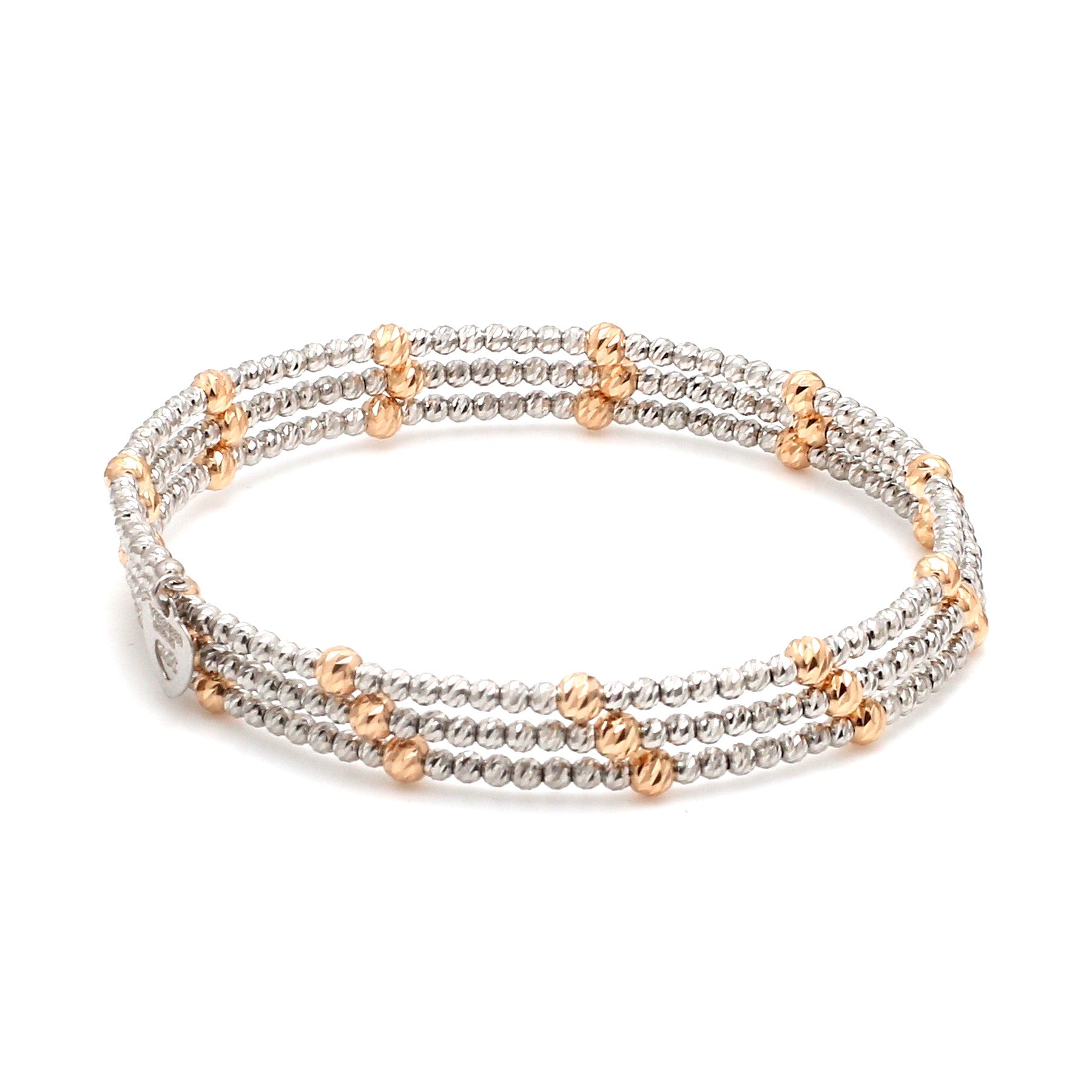 Japanese 3-row Platinum & Rose Gold Bracelet for Women with Diamond Cut Balls JL PTB 1261