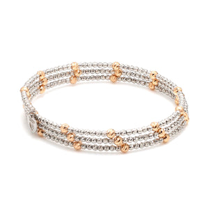 Japanese 3-row Platinum & Rose Gold Bracelet for Women with Diamond Cut Balls JL PTB 1261