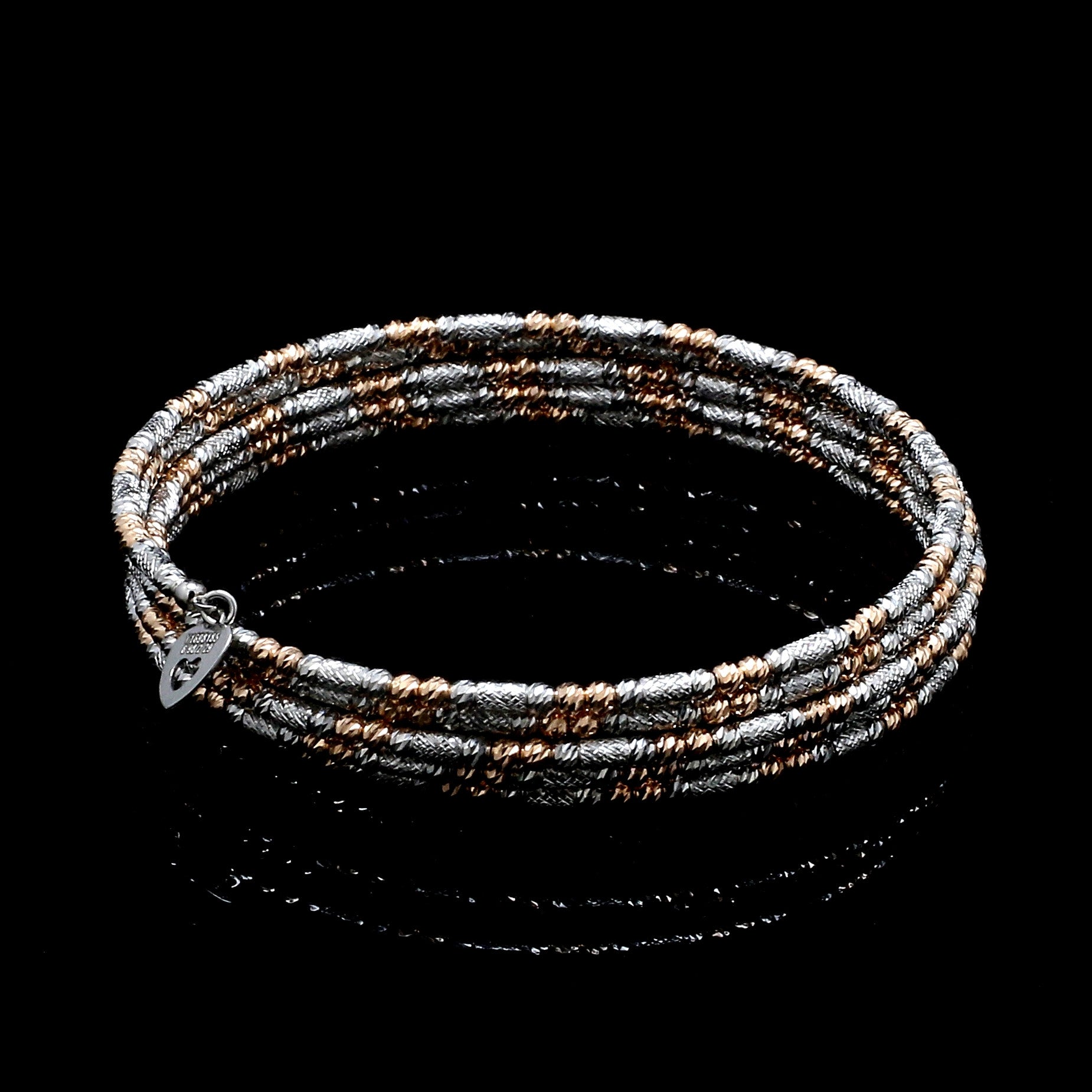 Japanese 5-row Platinum & Rose Gold Bracelet for Women with Diamond Cut Balls JL PTB 1275