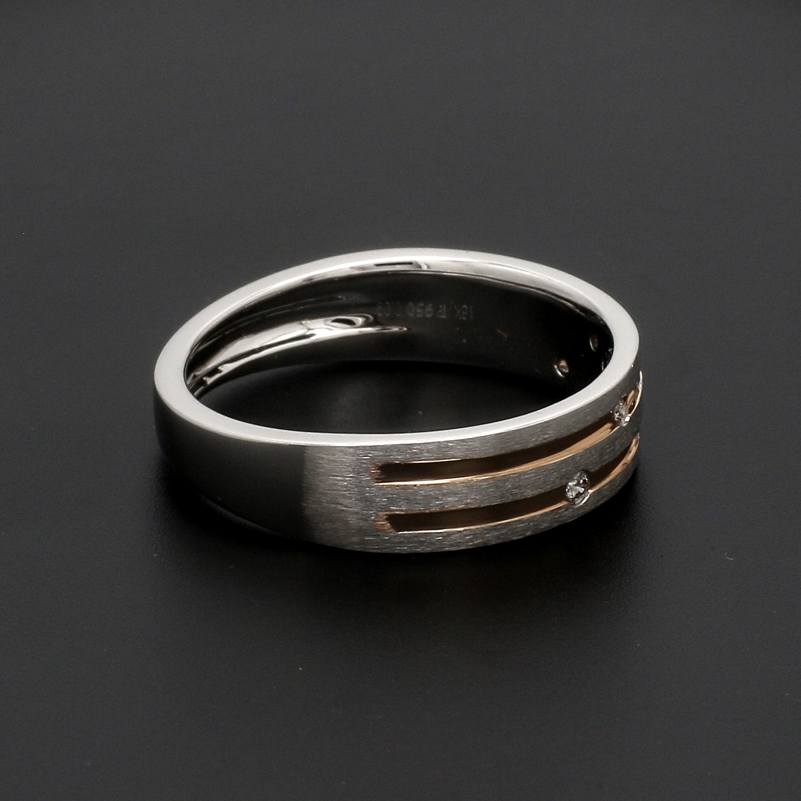 Designer Platinum Rose Gold Ring with Grooves & Diamonds for Women JL PT 570-A