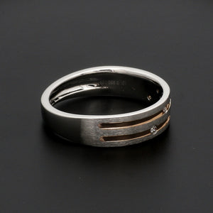 Designer Platinum Rose Gold Ring with Grooves & Diamonds for Women JL PT 570-A