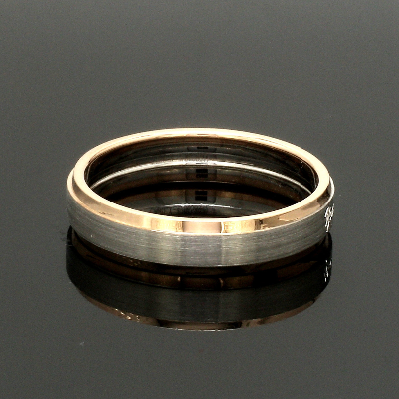 Engraved Platinum Love Bands with Rose Gold You & Me Ring JL PT 1404